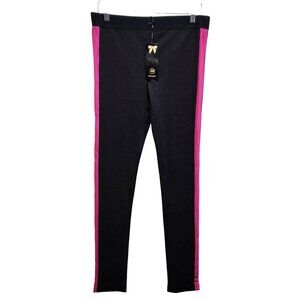 Black Pink Womens Athletic Leggings  Side Stripes Size L Iris Basic Stretchy
